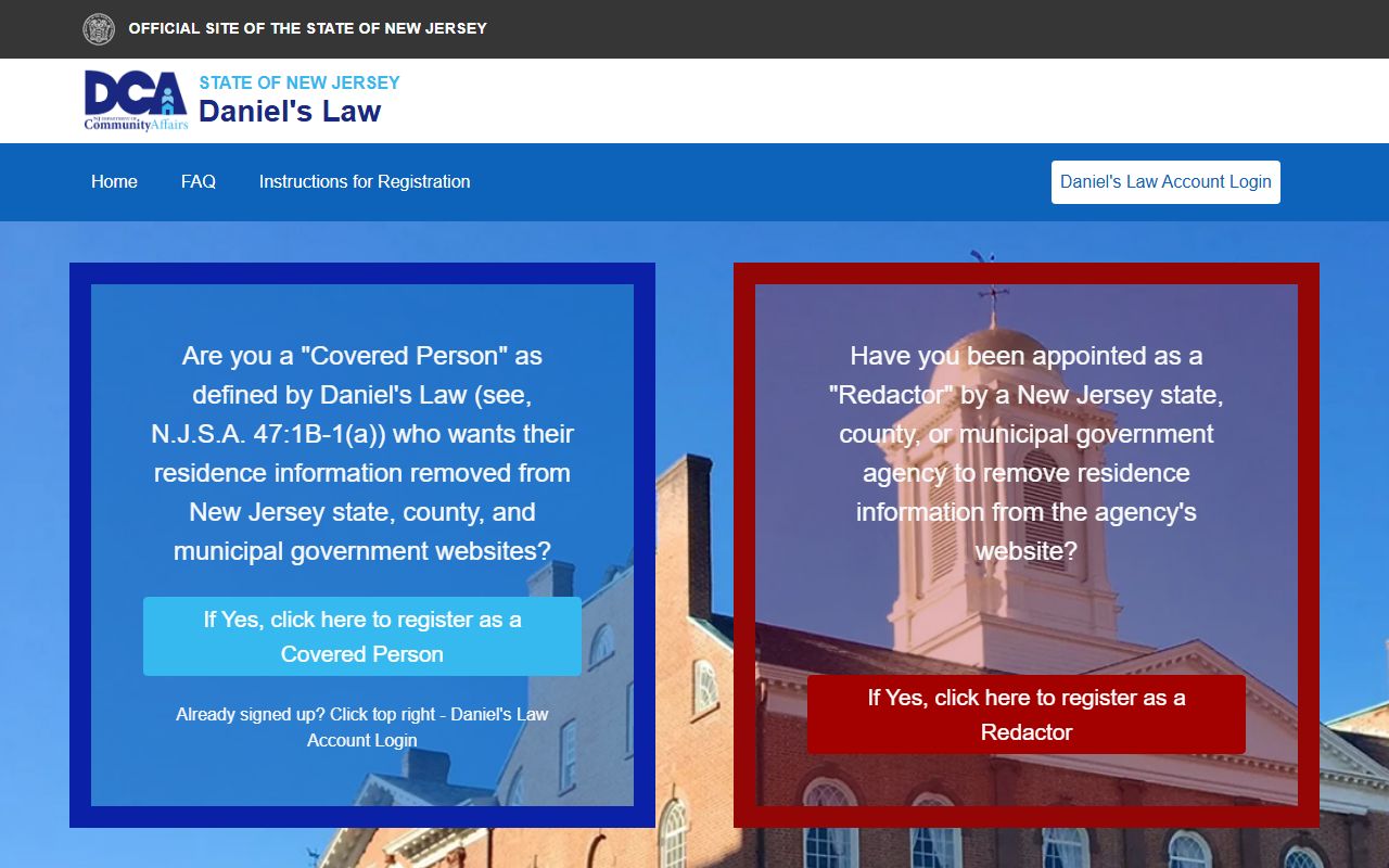 Daniel's Law protected information portal for Gloucester County Clerk records
