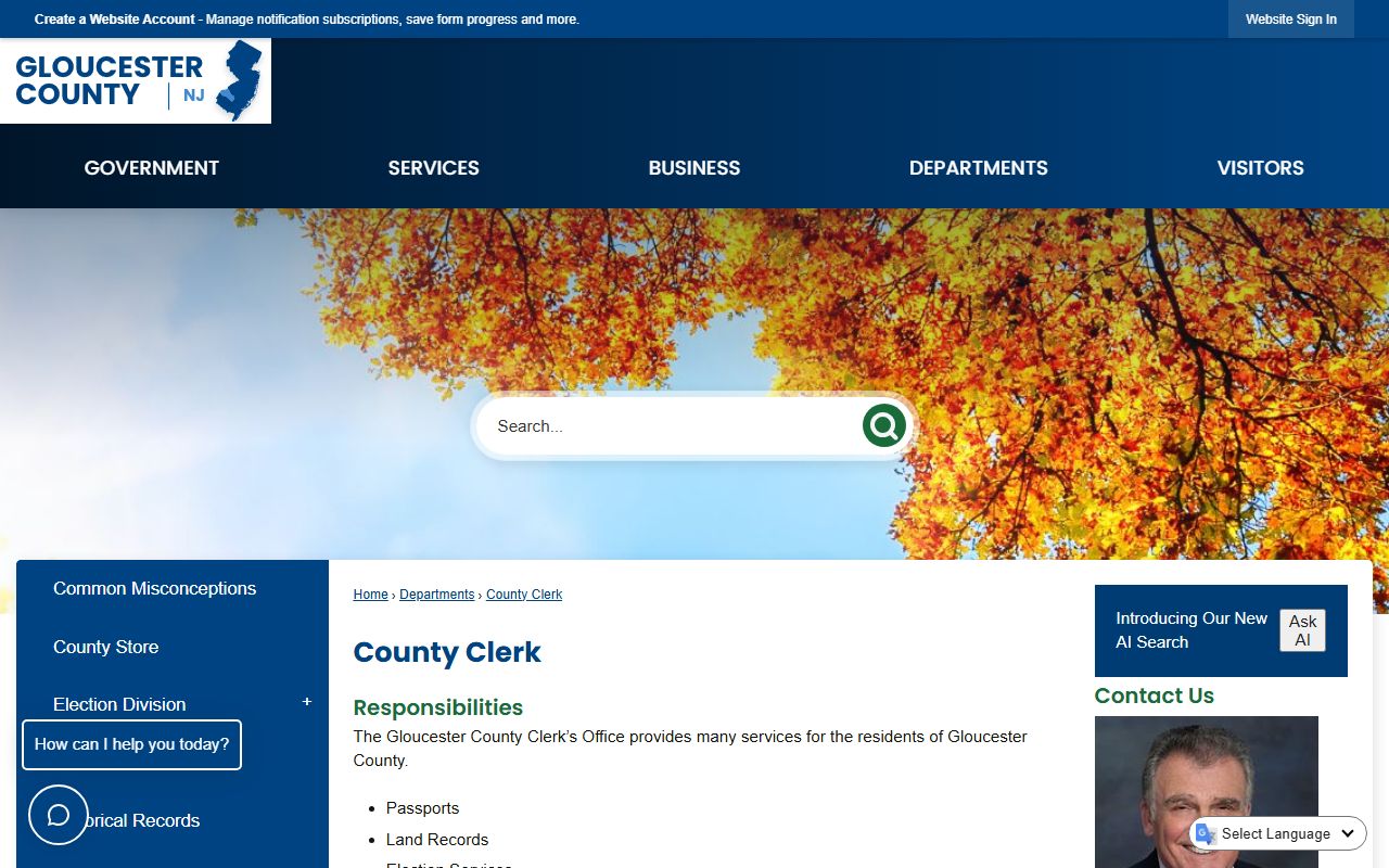 Gloucester County Clerk services and contact page for clerk records