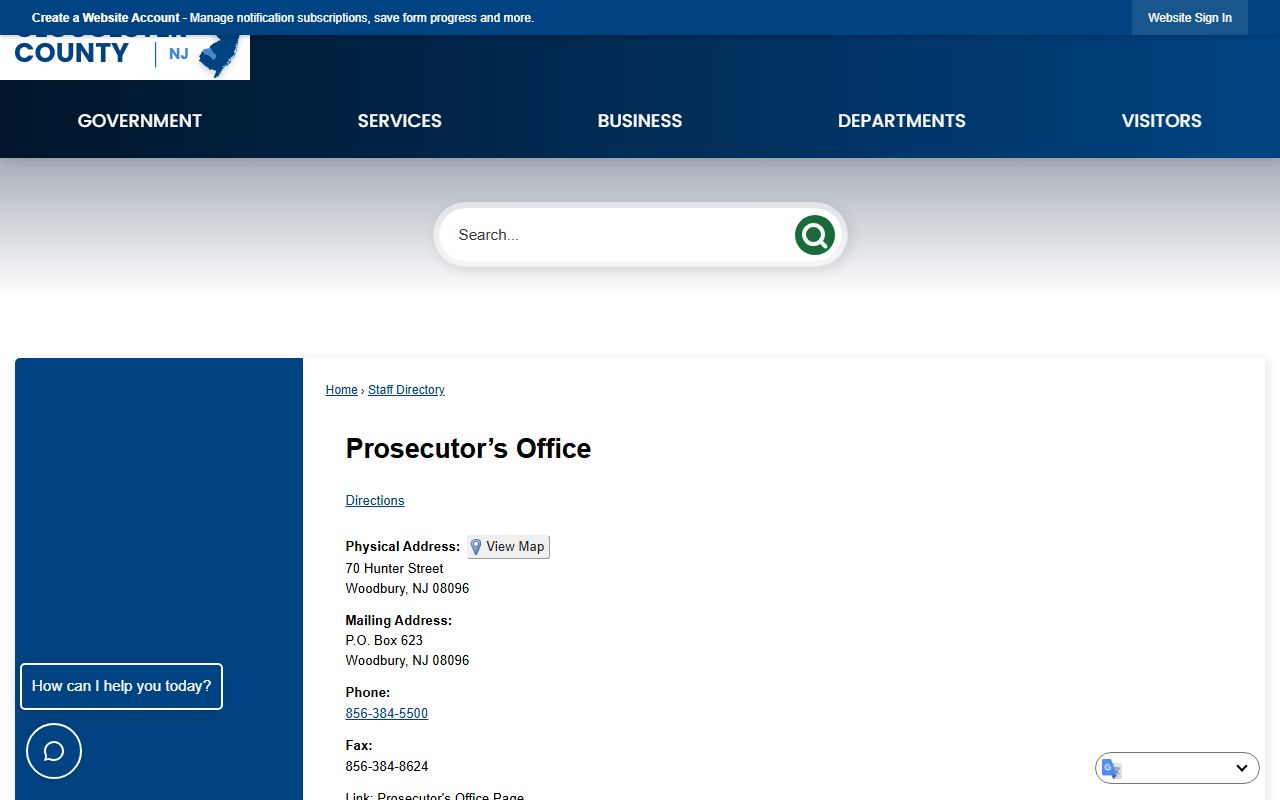 Gloucester County Prosecutor staff directory for arrest records