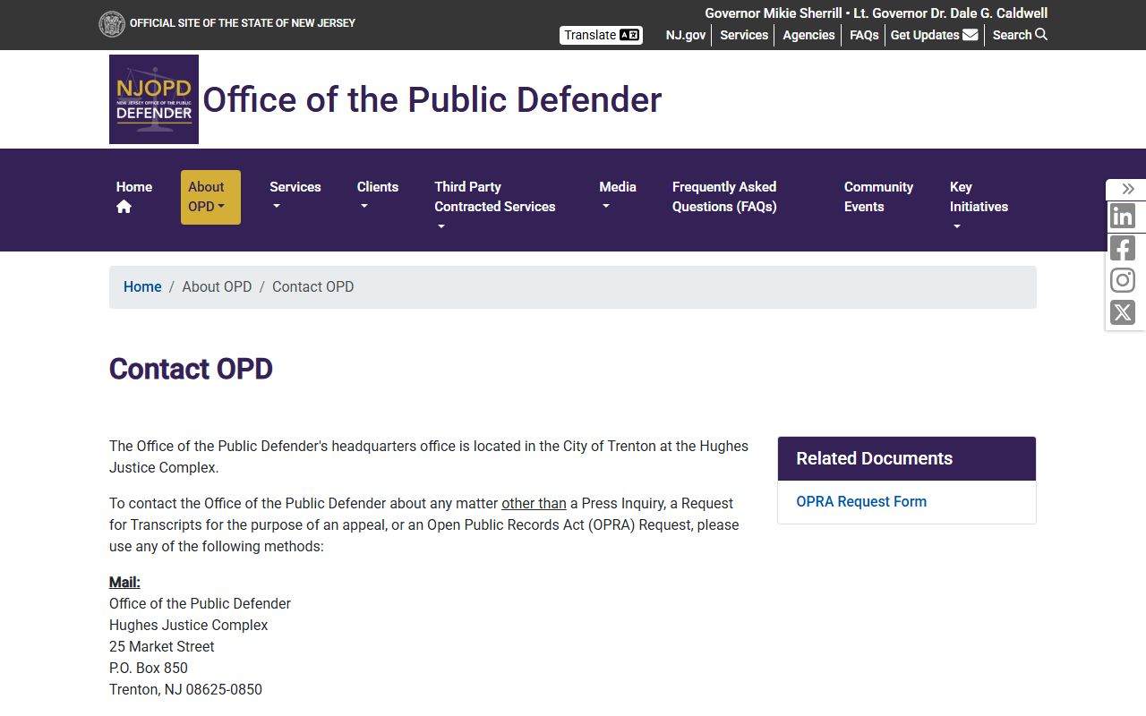 New Jersey Public Defender contact page for Gloucester County arrest records