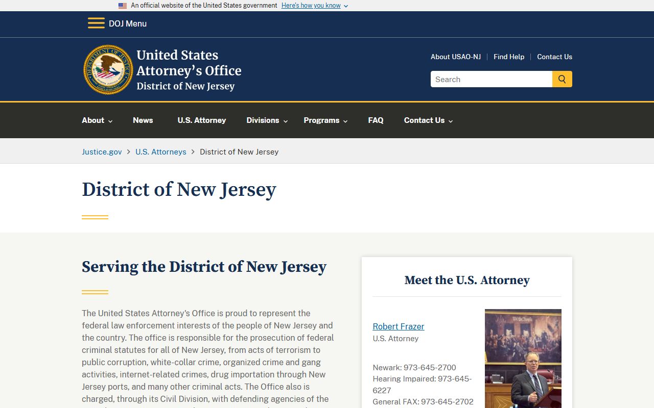 U.S. Attorney for the District of New Jersey for Gloucester County federal cases