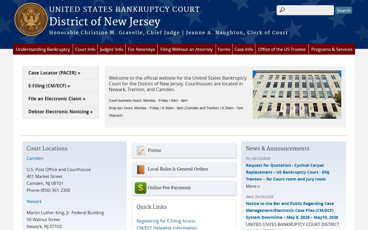 New Jersey Bankruptcy Court for Gloucester County federal cases