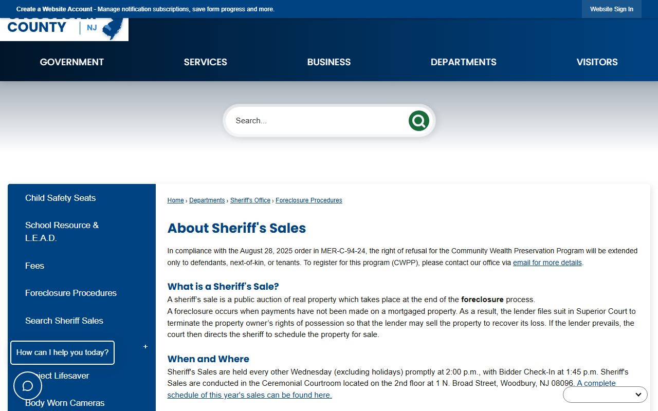 Gloucester County Sheriff sale procedures for court records