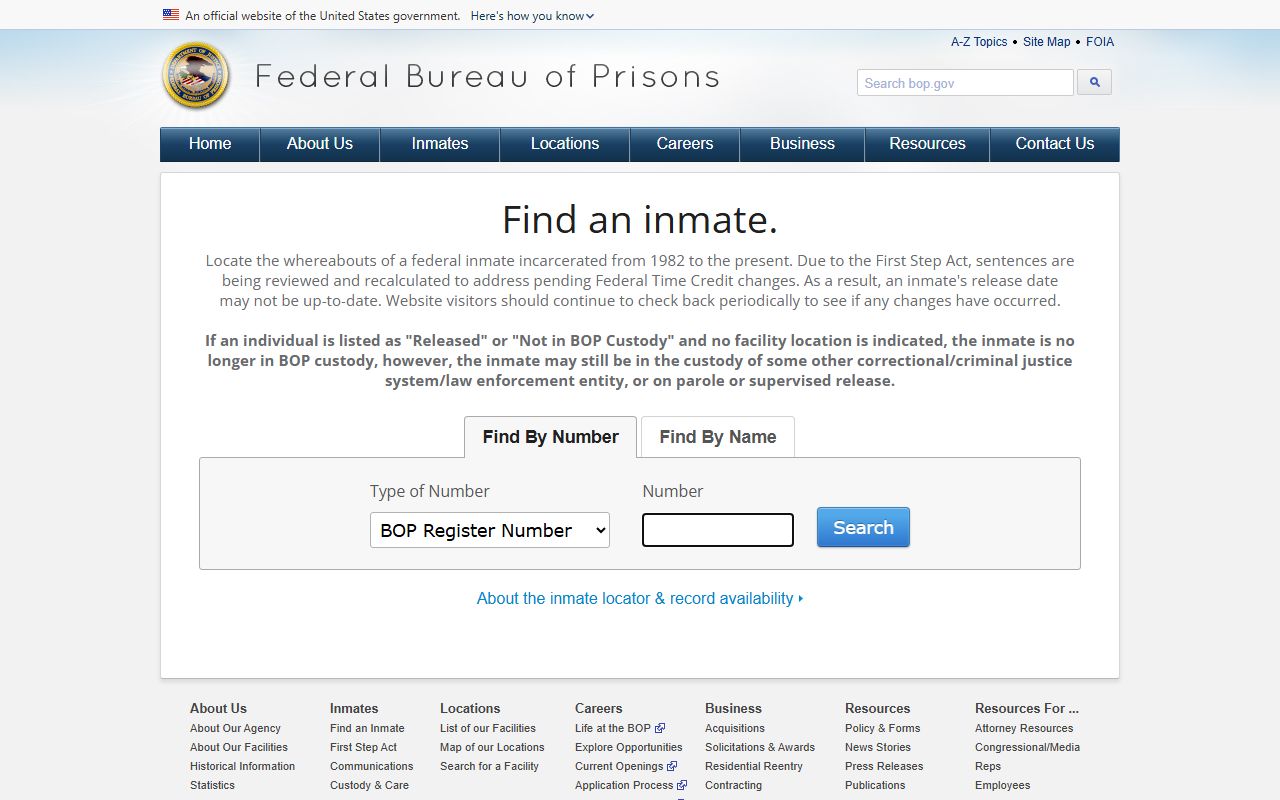 Federal Bureau of Prisons inmate locator for Gloucester County inmate records