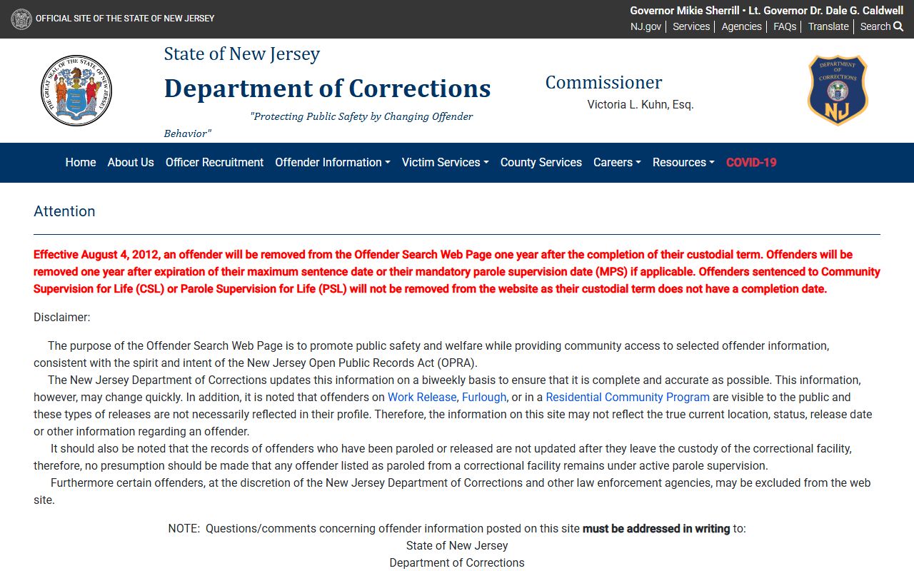 NJDOC offender search for Gloucester County inmate records