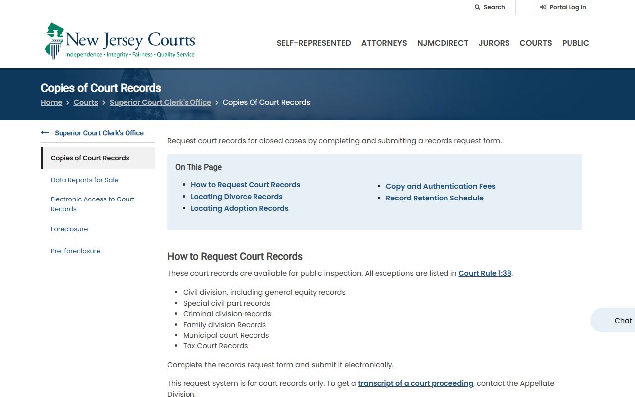 NJ Courts copies of court records and divorce records for Gloucester County