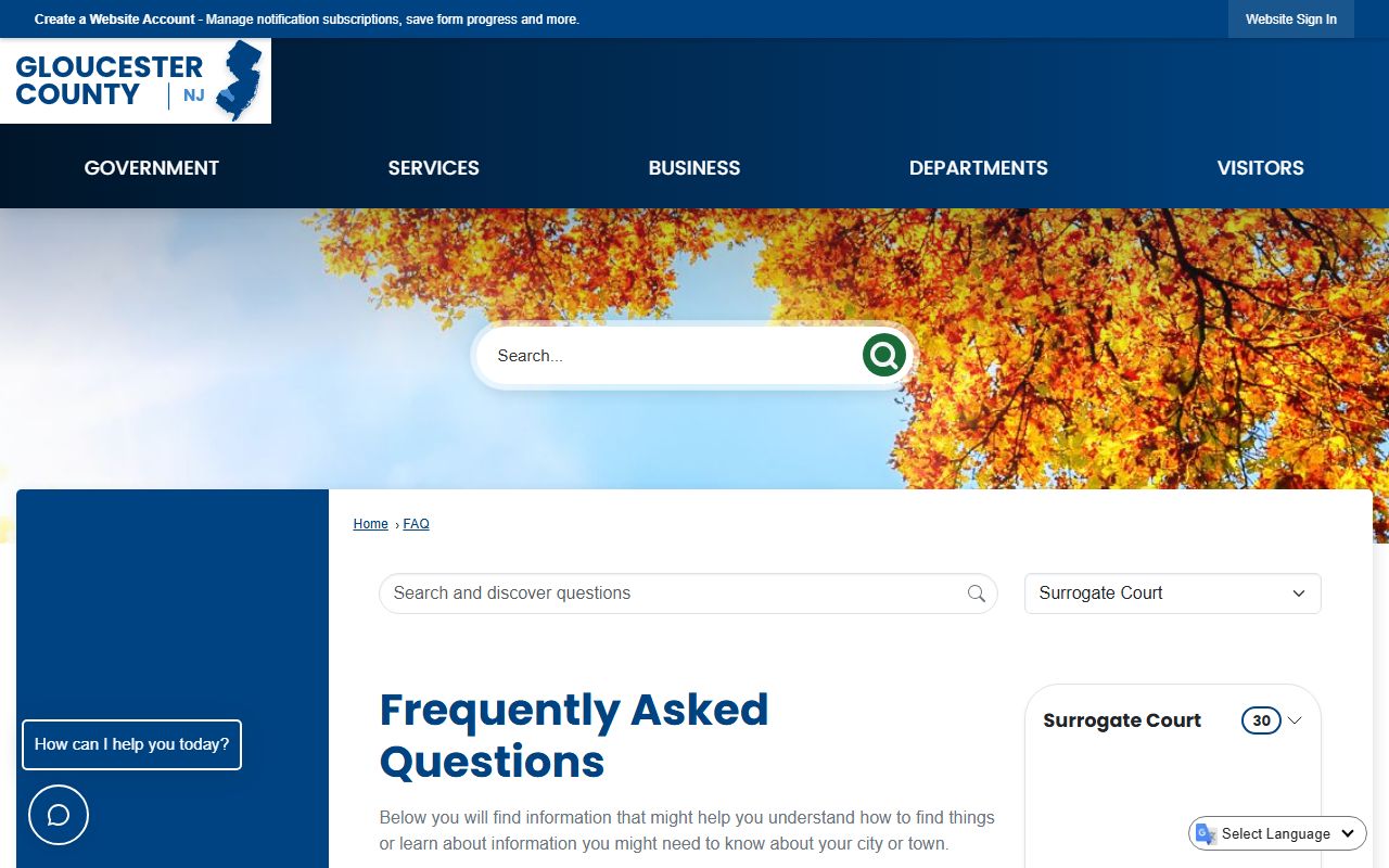 Gloucester County Surrogate probate FAQ page for probate records