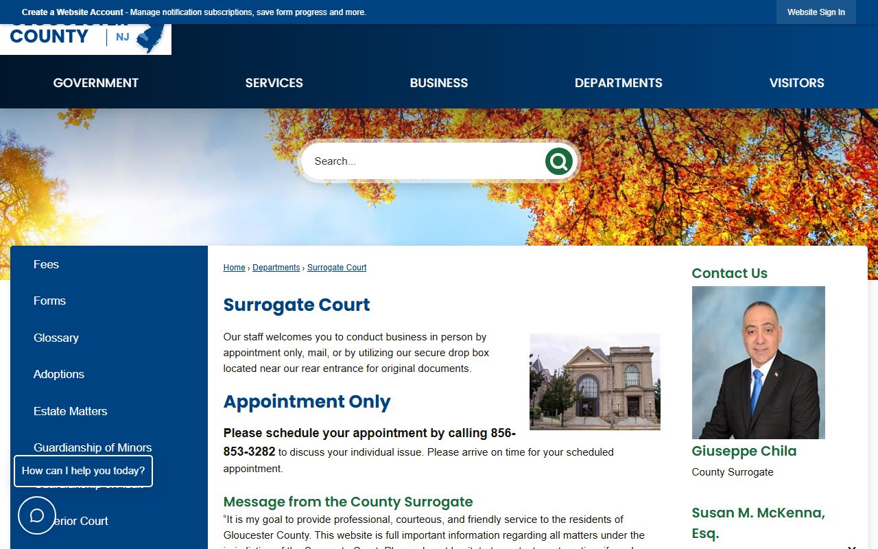 Gloucester County Surrogate's Court page for probate records