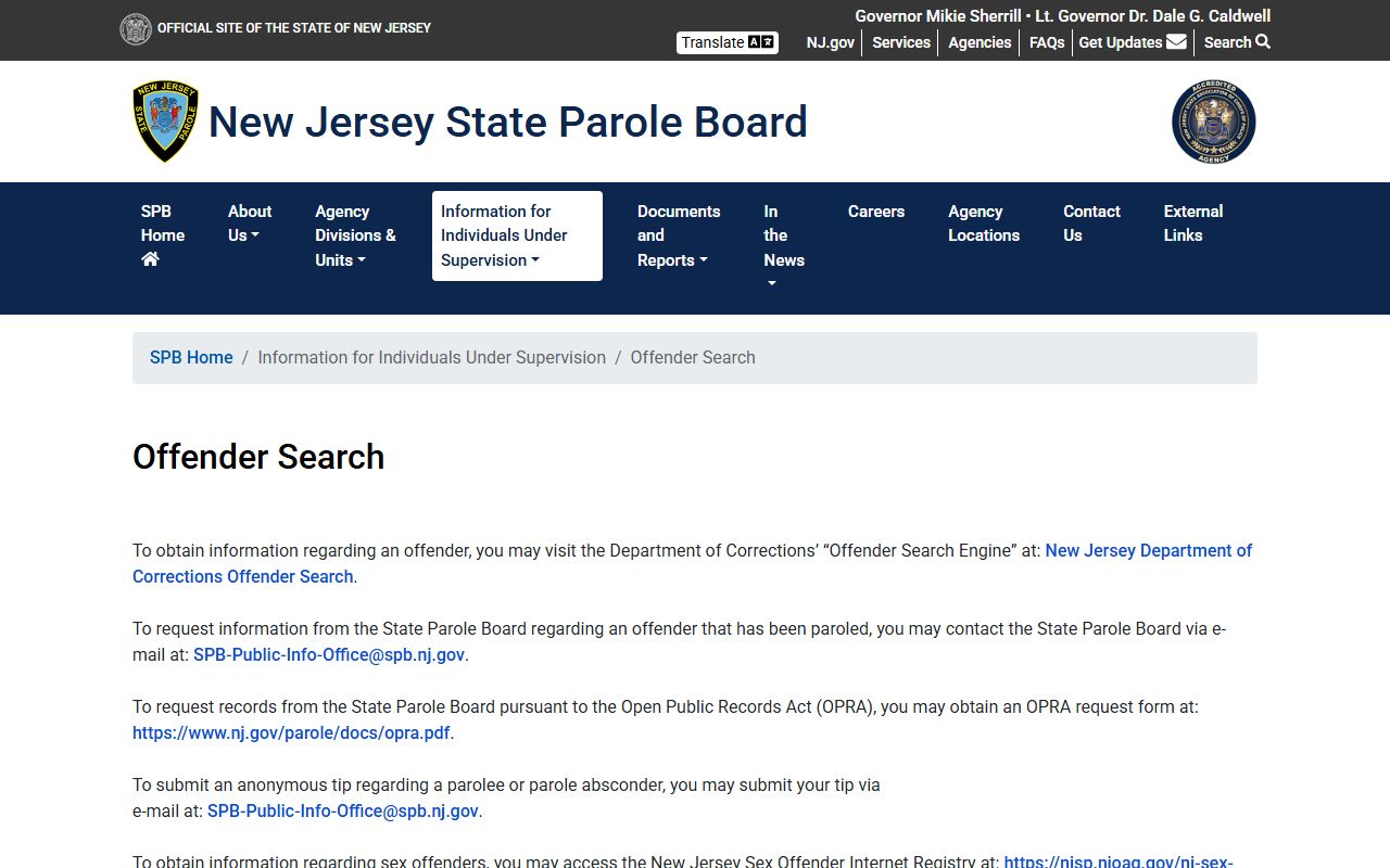 New Jersey State Parole Board offender search for Gloucester County released inmates