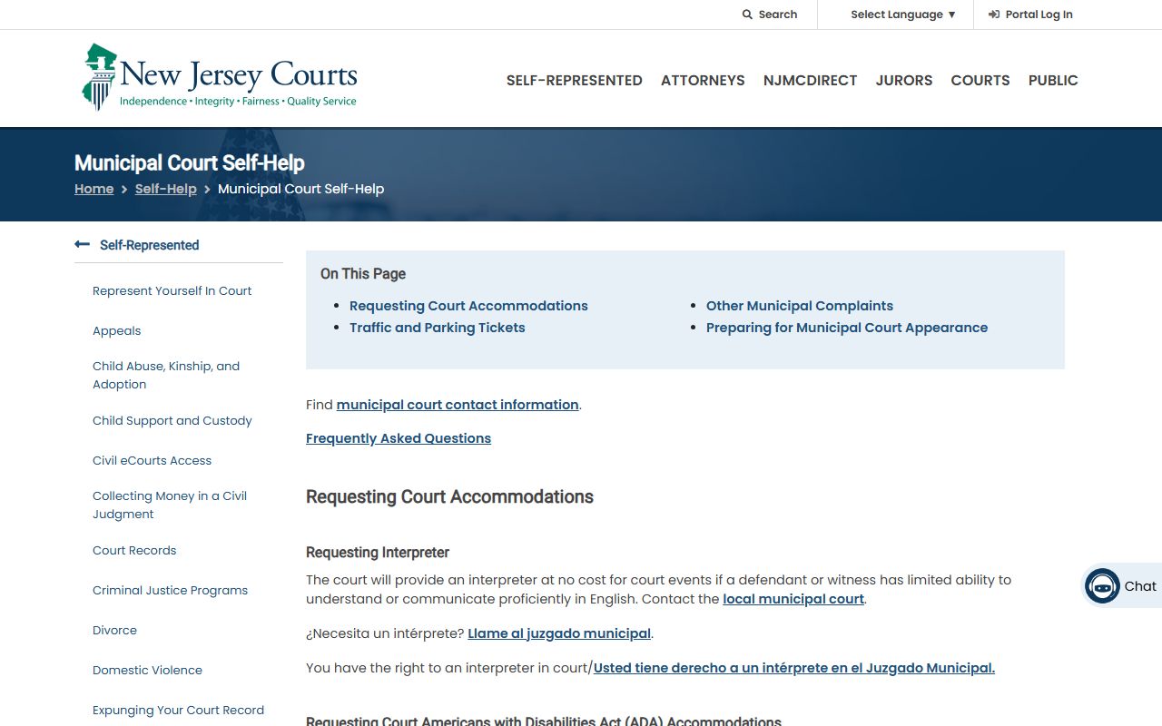NJ Courts municipal court self-help page for Gloucester County traffic court records