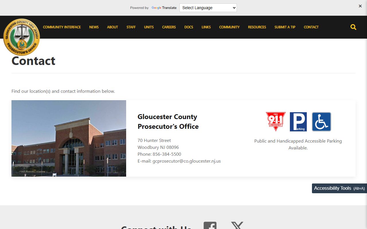 Gloucester County Prosecutor contact page for warrant records